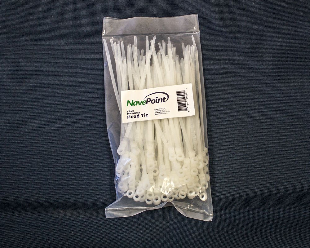 NavePoint 8 Inch Mount Head Screw Cable Wire Zip Tie 50 lbs Natural White 100 Pack Lot Pcs