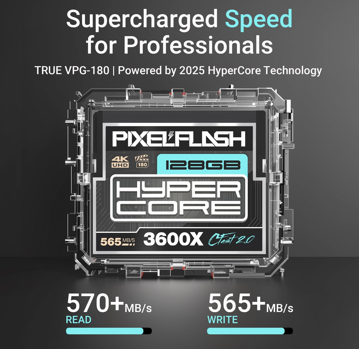 PixelFlash 128GB CFast 2.0 Card 3600X HyperCore 570MB/s SATA3 VPG180, CFast Card for DSLR Cinematic Video & Photo Cams Lab Tested, Certified Flash