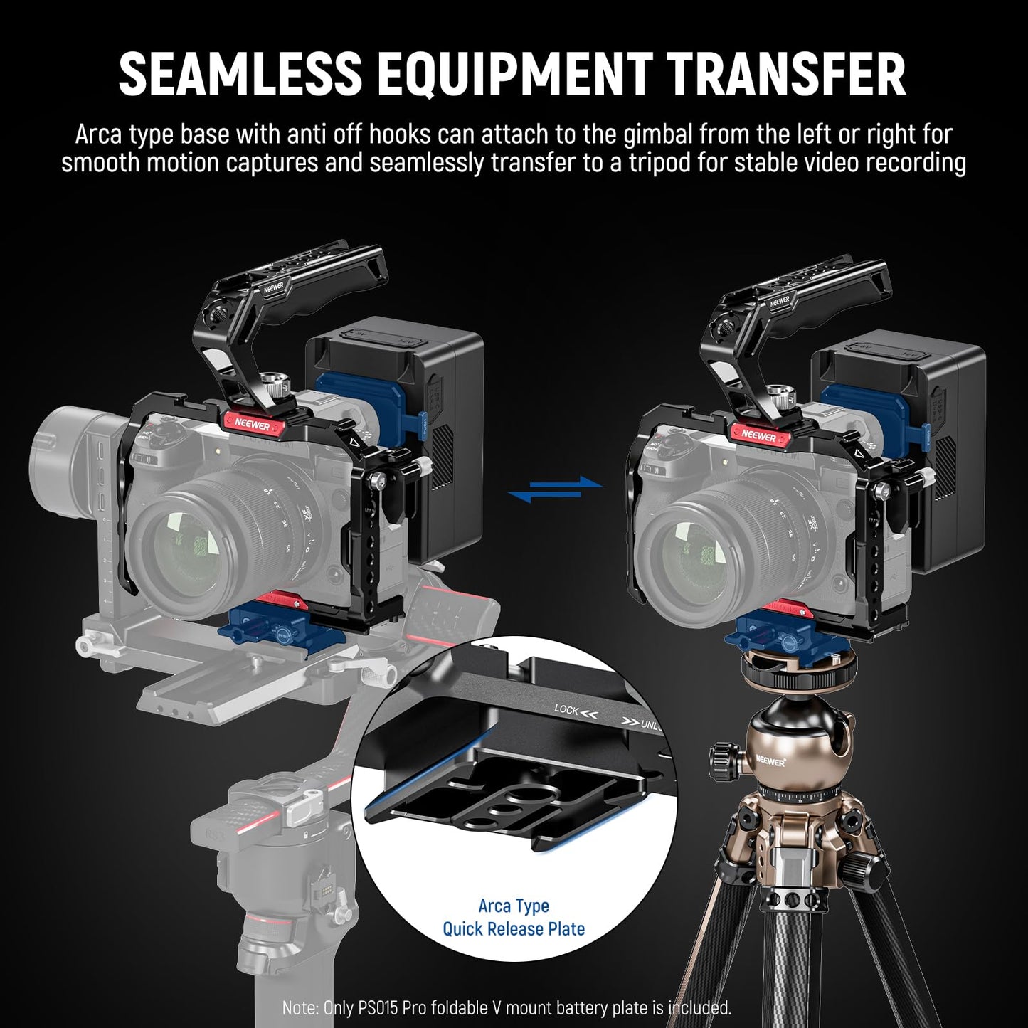 NEEWER Foldable V Mount Battery Plate with Arca Type Quick Release Camera Baseplate, Lightweight DSLR Camera Video Rig Compatible with SmallRig V