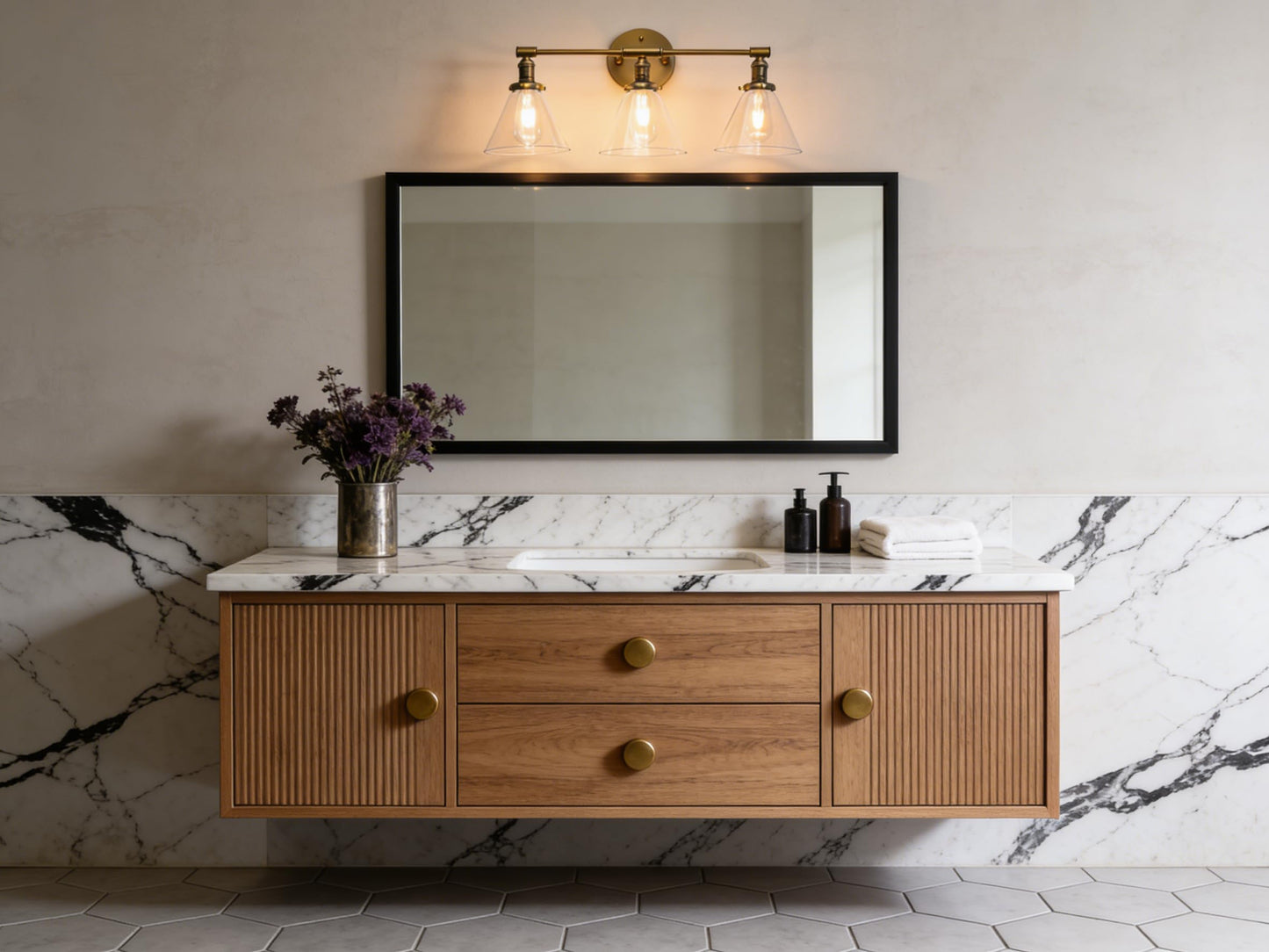 Phansthy 3-Light Wall Sconces Antique Brass Vanity Light, Industrial Wall Lamps with On Off Switch and Clear Glass Lampshade, Vintage Wall Lighting