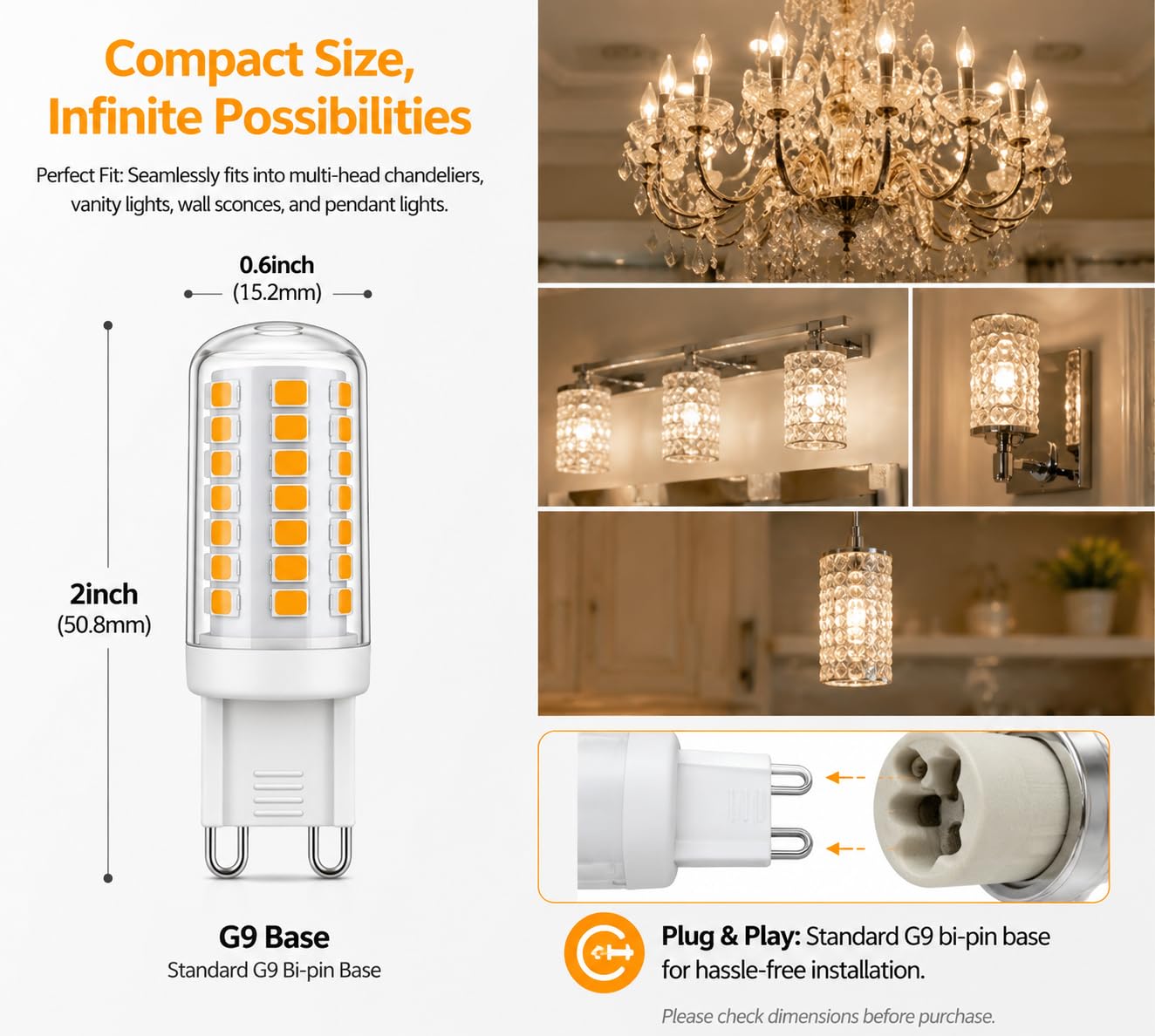 Momolumen G9 LED Light Bulbs 5W 50W Halogen Equivalent, Non-Dimmable T4 Bulbs, No Flicker, Energy Saving G9 LED Bulb for Chandelier Pendant Ceiling