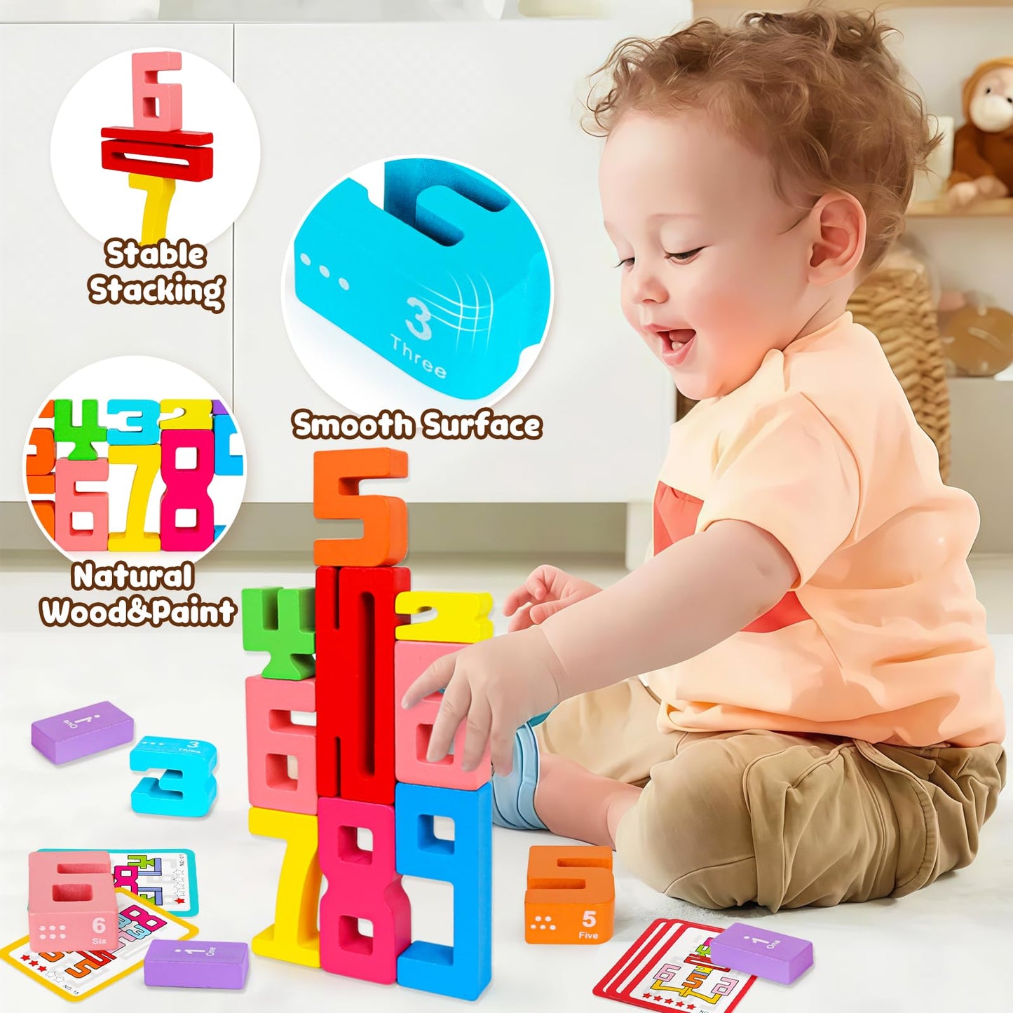 Montessori Wooden Number Blocks 1-10 – Stacking Math Learning Toys for Toddlers & Kids Ages 3-5, Educational Balance Game Gift