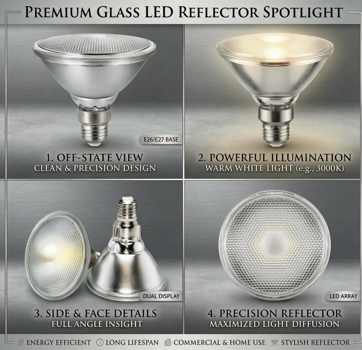 Glass Reflector PAR38 LED Bulbs,Warm White Light,18W,Indoor/Outdoor Flood Light,Waterproof,4-Pack,150W Halogen Equivalent,LED PAR38 Soft White