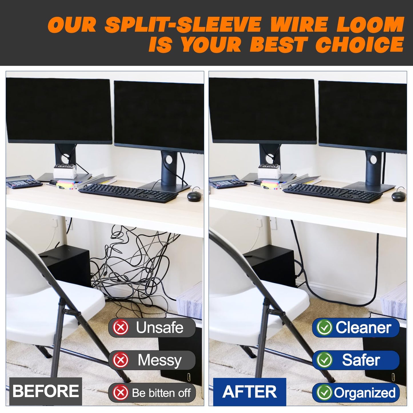 Split Braided Sleeve Cable Management Wire Loom Cord Covers for High-Temperature Automotive Harness and Home Cable Management Cat Proof Cord Covers