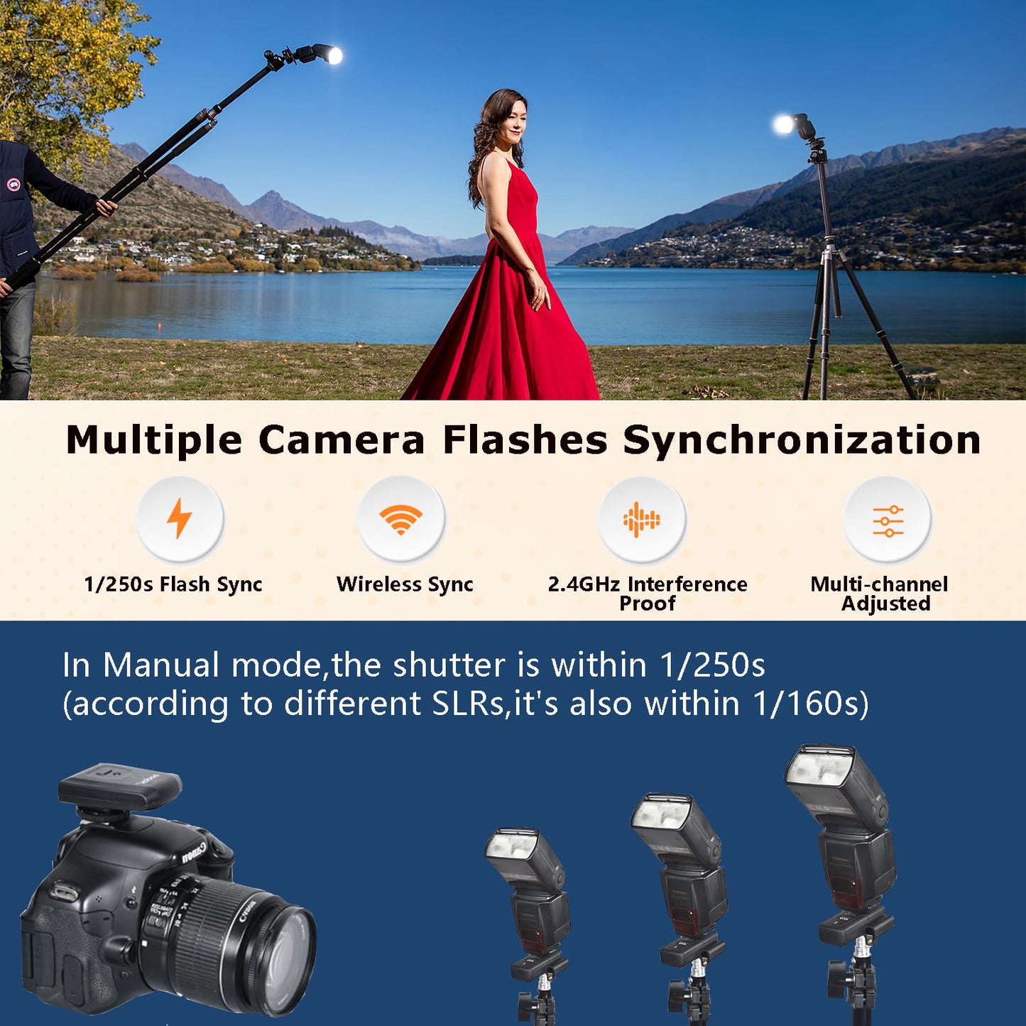 Godox CT-16 Wireless Radio Flash Trigger Receiver Kit,433MHz 4 in 1 Transmitter with 3pcs Receiver Compatible for Canon Nikon Sony Pentax Olympus DSLR