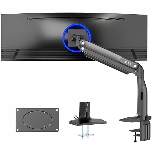 VIVO Aluminum Ultrawide Monitor Stand, Classic + USB, Fits up to 49 inch Screens, Single Articulating Pneumatic Arm, USB Ports, C-Clamp and Grommet