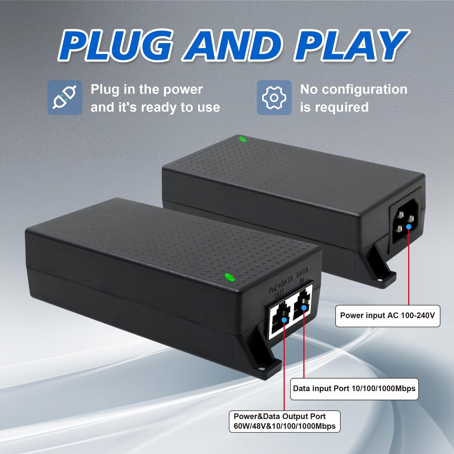 ThePoEstore 60W Gigabit PoE++ Injector - 10/100/1000Mbps, RJ-45 Shielded, IEEE 802.3af/at/bt Compliant, PoE Switch Powerline Network Adapter for High