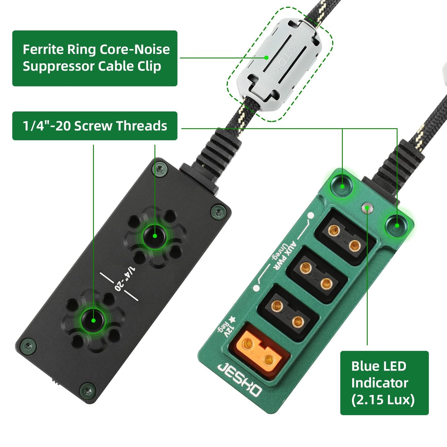 12V Regulated Surge Protection Metal P-Tap D-Tap Splitter with ON/Off Switch for ARRI|RED|Sony|DJI|TILTA |SmallRig|V-Mount|Gold-Mount, 1/4"-20 Screw