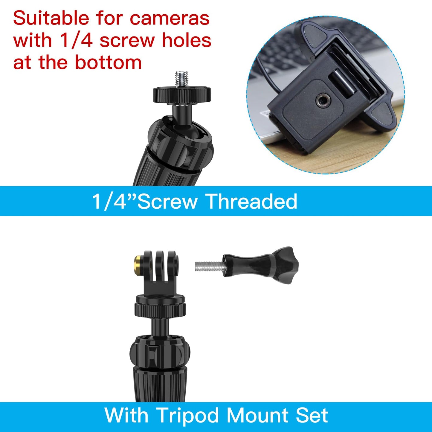 Smatree Flexible Jaws Flex Clamp Mount Gooseneck Extension Compatible for OSMO 360,Webcam C925e/C922x/C922/C930e/C930/C920x,N60/Hello Cam,Gopro