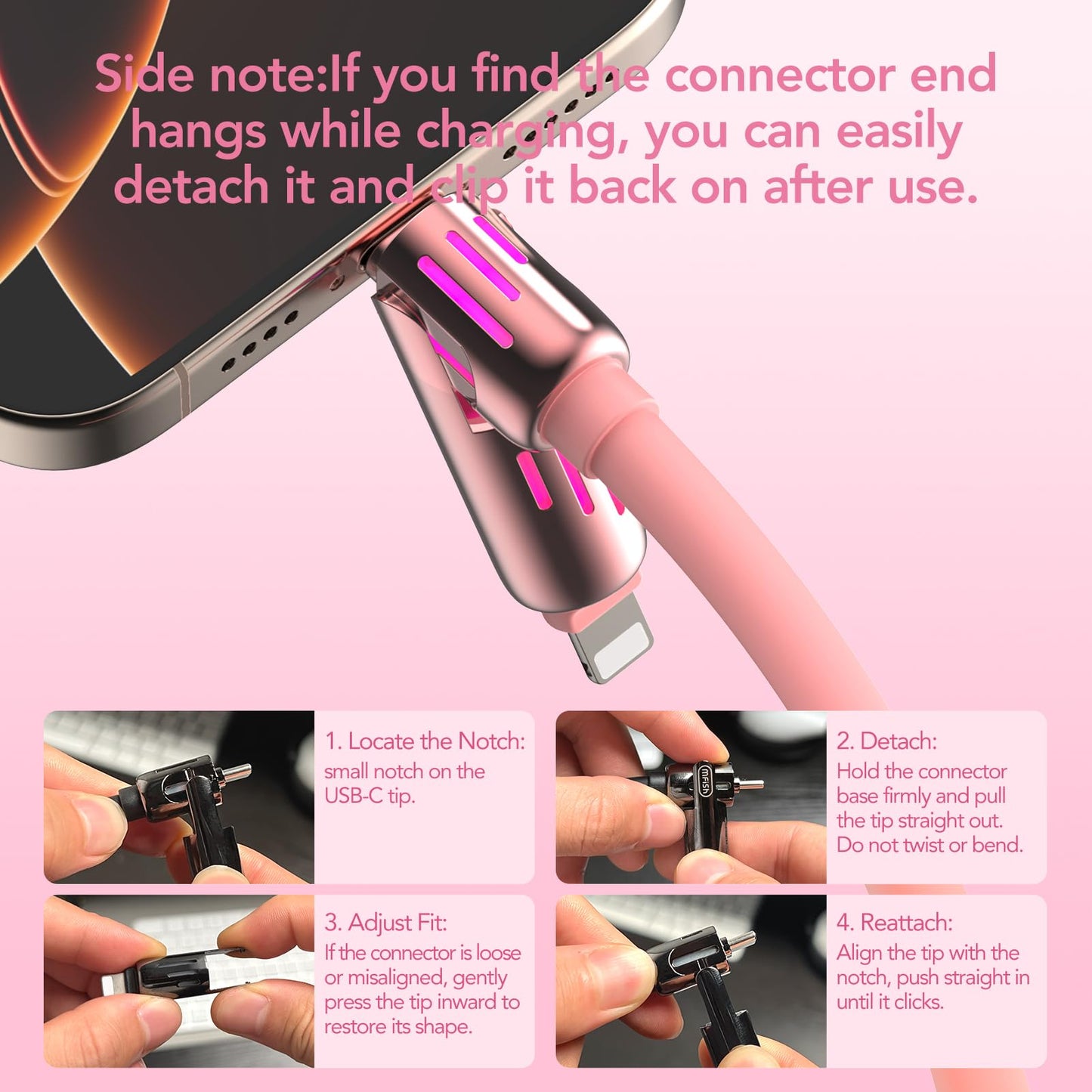 MFish 4-in-1 USB Charging Cable with Carrying Case, 240W Fast Charger Cord, USB-A & Dual USB-C to USB-C/Lightning, for iPhone 17/16/15/14, iPad