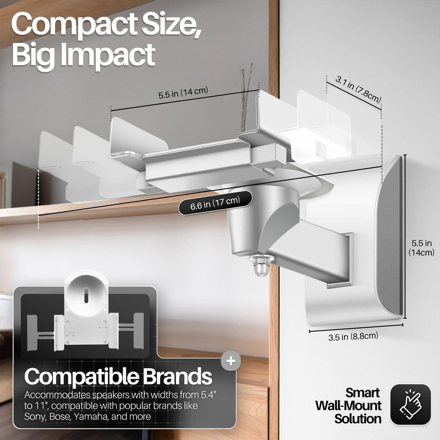 TNP Speaker Wall Mounts - Dual Side Clamping Bookshelf Mounting Bracket for Large Surround Sound Speaker with Adjustable Swivel & Tilt Angle for Home