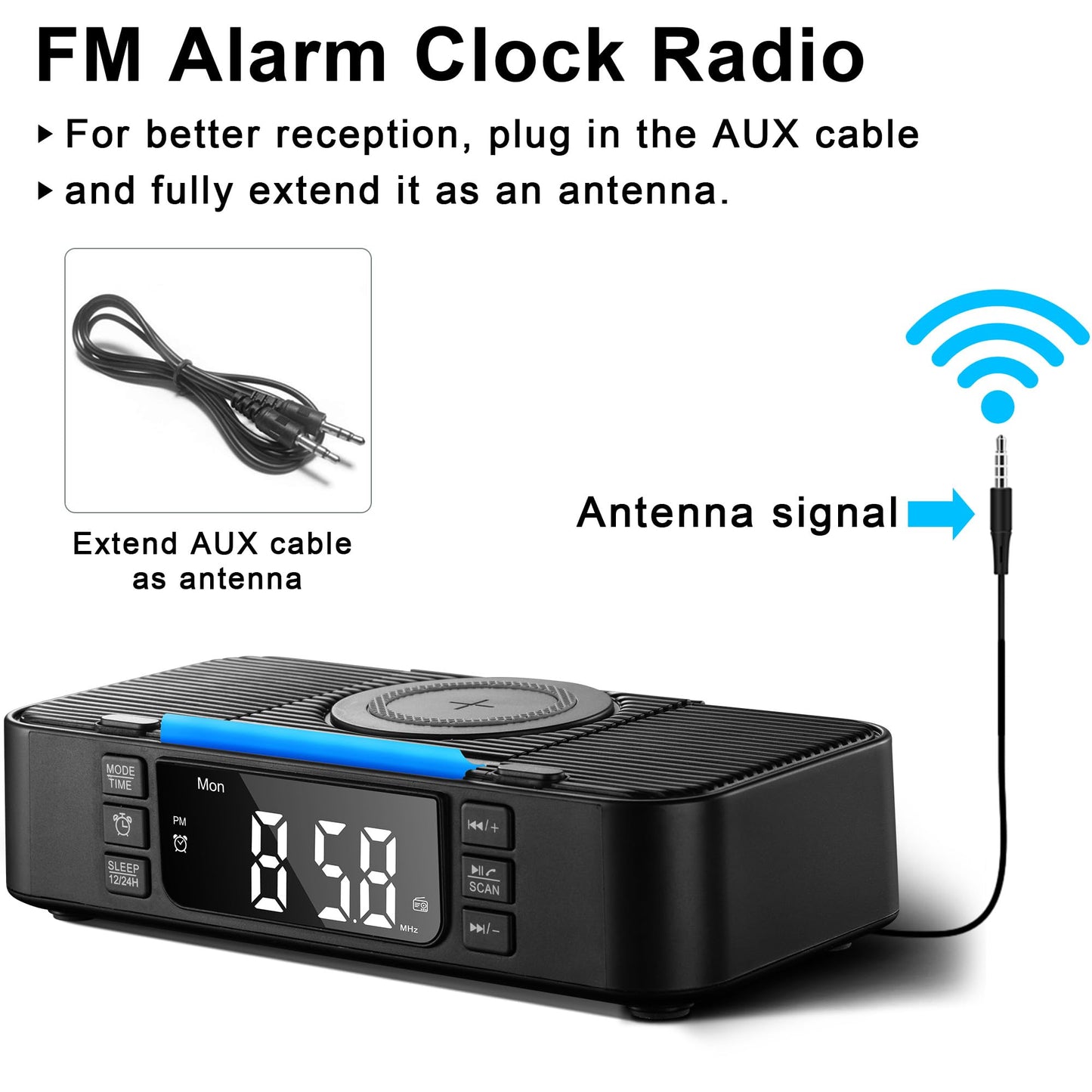 DPNAO 9-in-1 Wireless Charging Station with Bluetooth Speaker, Alarm Clock, FM Radio, Night Light - Compatible iPhone 17/16/15/SamsungS25/S24/Android