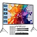 Outdoor Projector Screen with Stand, SCREENMAX 120 inch Foldable Projector Screens with Portable Carry Bag, 16:9 4k HD Rear Front Wrinkle-Free