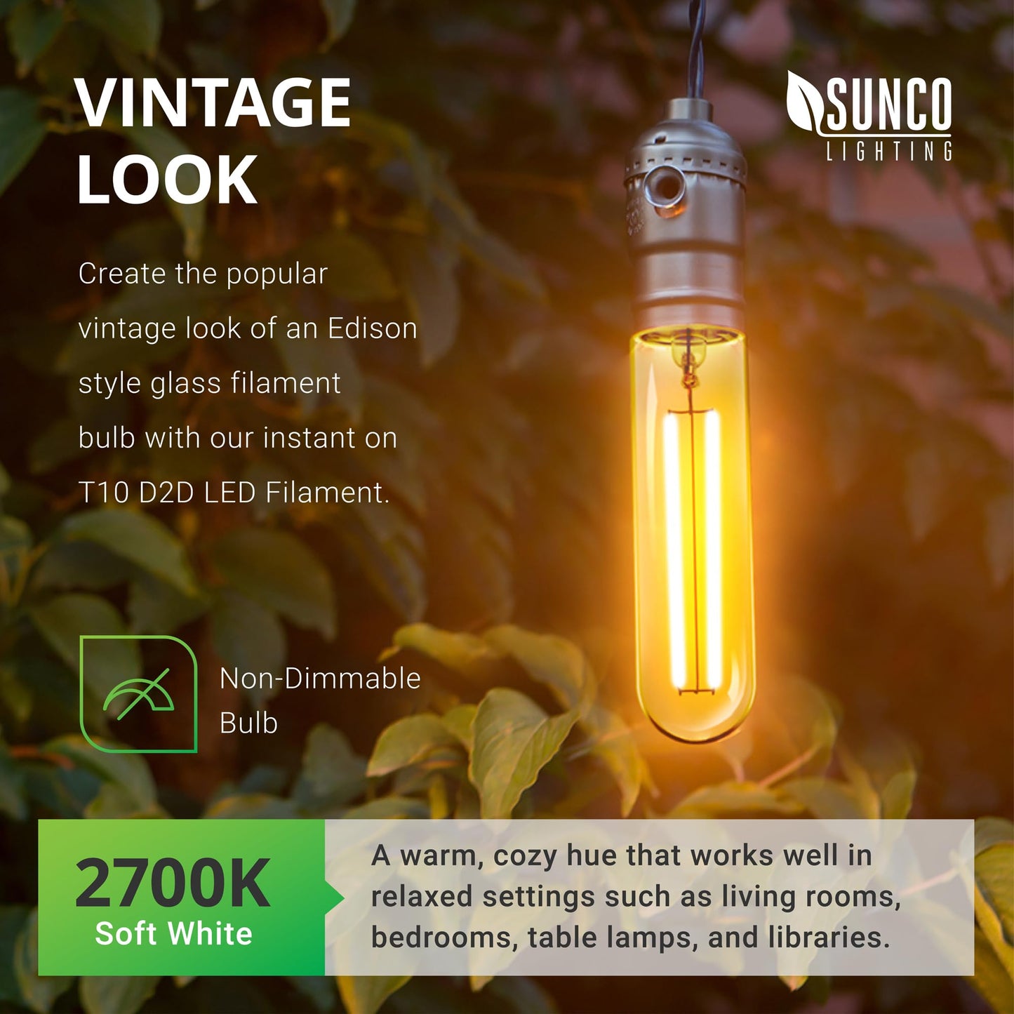 Sunco 6 Pack Dusk to Dawn T10 LED Bulb, 5W=40W, Edison Tubular Light