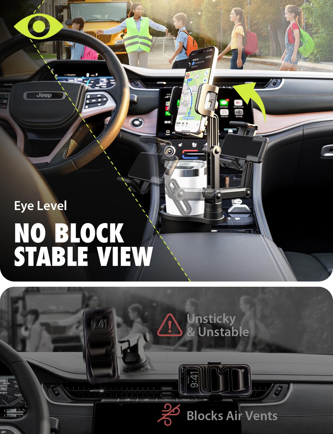 Bracketron Cup Holder Phone Mount for Car - TripGrip 2-in-1 Expandable Phone Holder with 360° Rotation & Ultra Stable Folding Support Legs, Fits