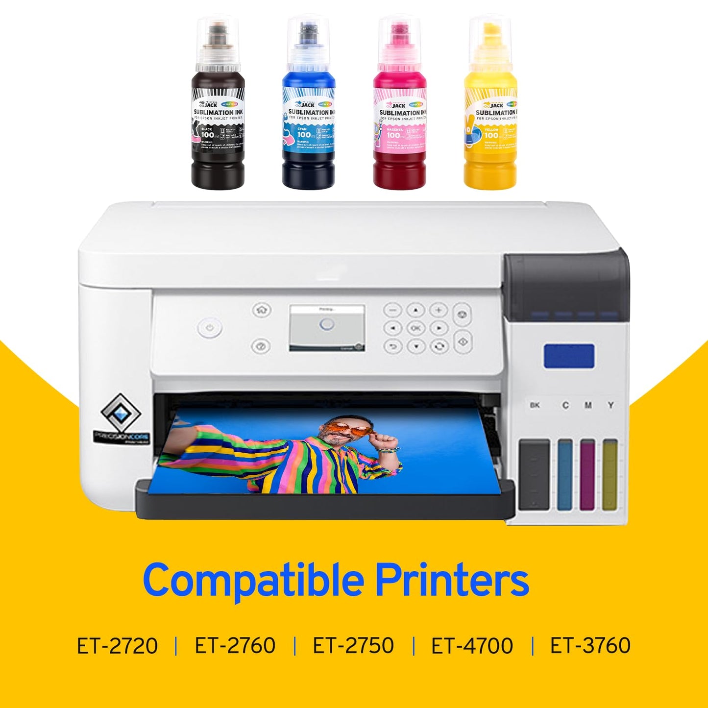 Printers Jack Sublimation Ink & 150 Sheet Sublimation Paper 8.5x11’’ 120G, Heat Tape Compatible for Inkjet Printer ET-2800 ET-15000 ET-2803 ET-2760