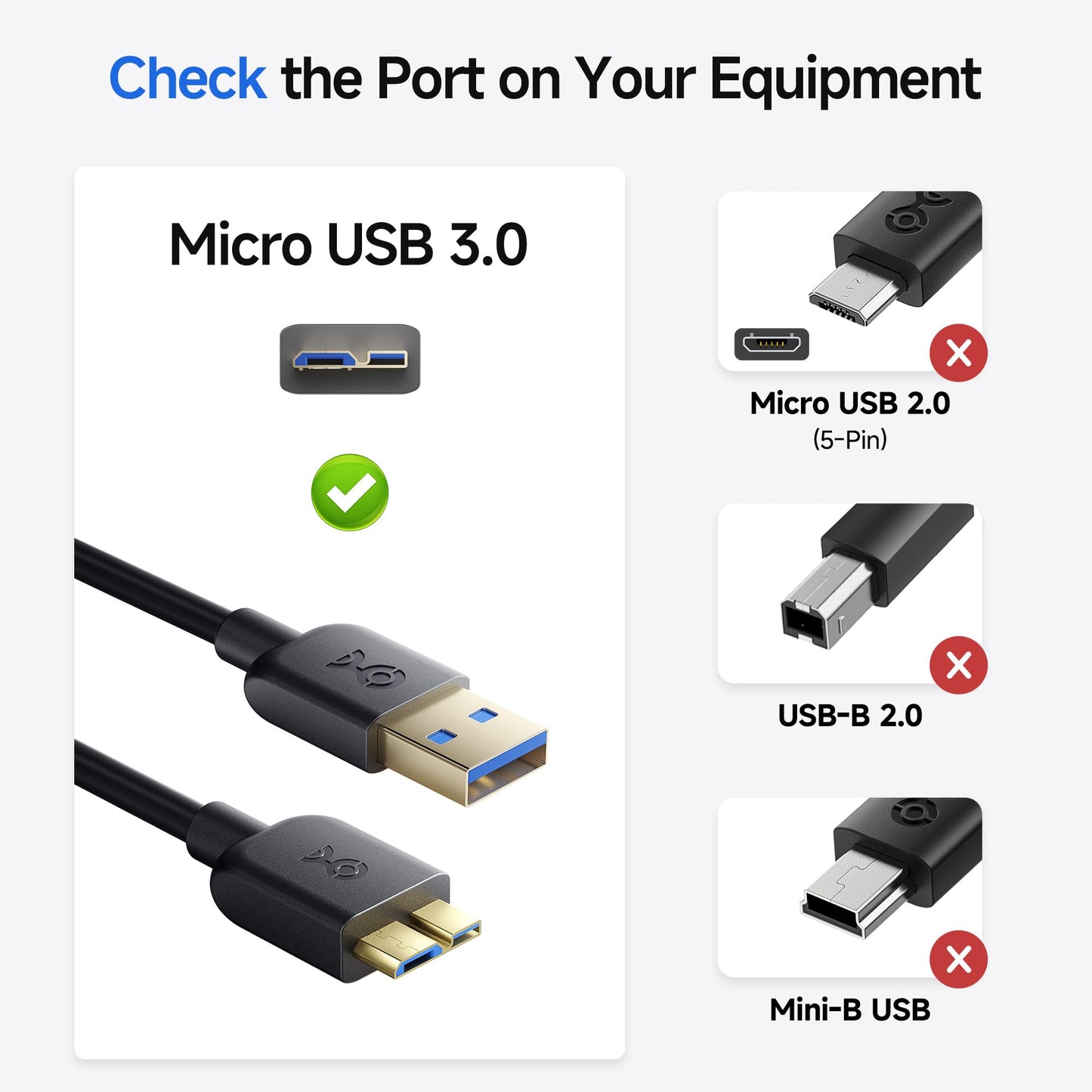 Cable Matters Micro USB 3.0 Cable - 3ft, External Hard Drive Cable, USBA to USB Micro B Cord, Compatible with Seagate, LaCie, Toshiba, Samsung