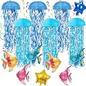 Tropical Fish Hanging Swirls Set & Hanging Jellyfish Paper Lanterns lamp.Mermaid Birthday Decorations, Under The Sea Ocean Party Decor