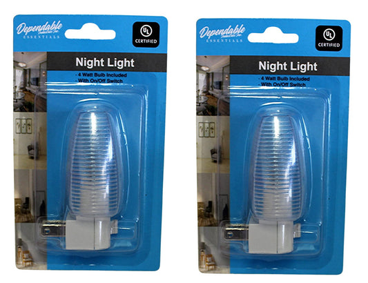 Set of 2 Night Light On/Off Switch UL Certified White Base Clear See Thru Top Suitable for Bathroom, Bedroom, Hallway (Traditional)