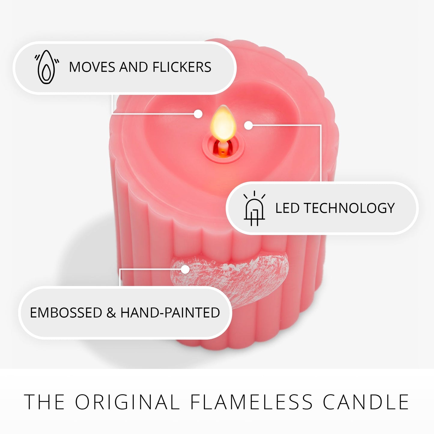 Luminara Flickering Flameless 3.7" x 4.5" Pillar Candle, Battery Operated Remote Ready (Sold Separately) & Timer Function, LED Light, Ribbed Real Pink