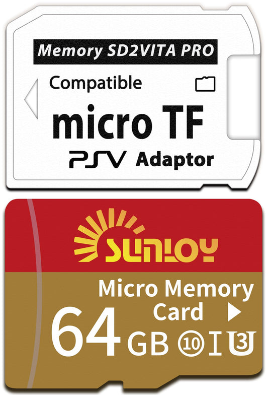 SD2Vita 6.0 PS Vita Memory Card Adapter with 64GB Micro SD Card, High Speed microSDHC UHS-I Flash Memory Card with PSV Micro SD Card Adapter for PSV