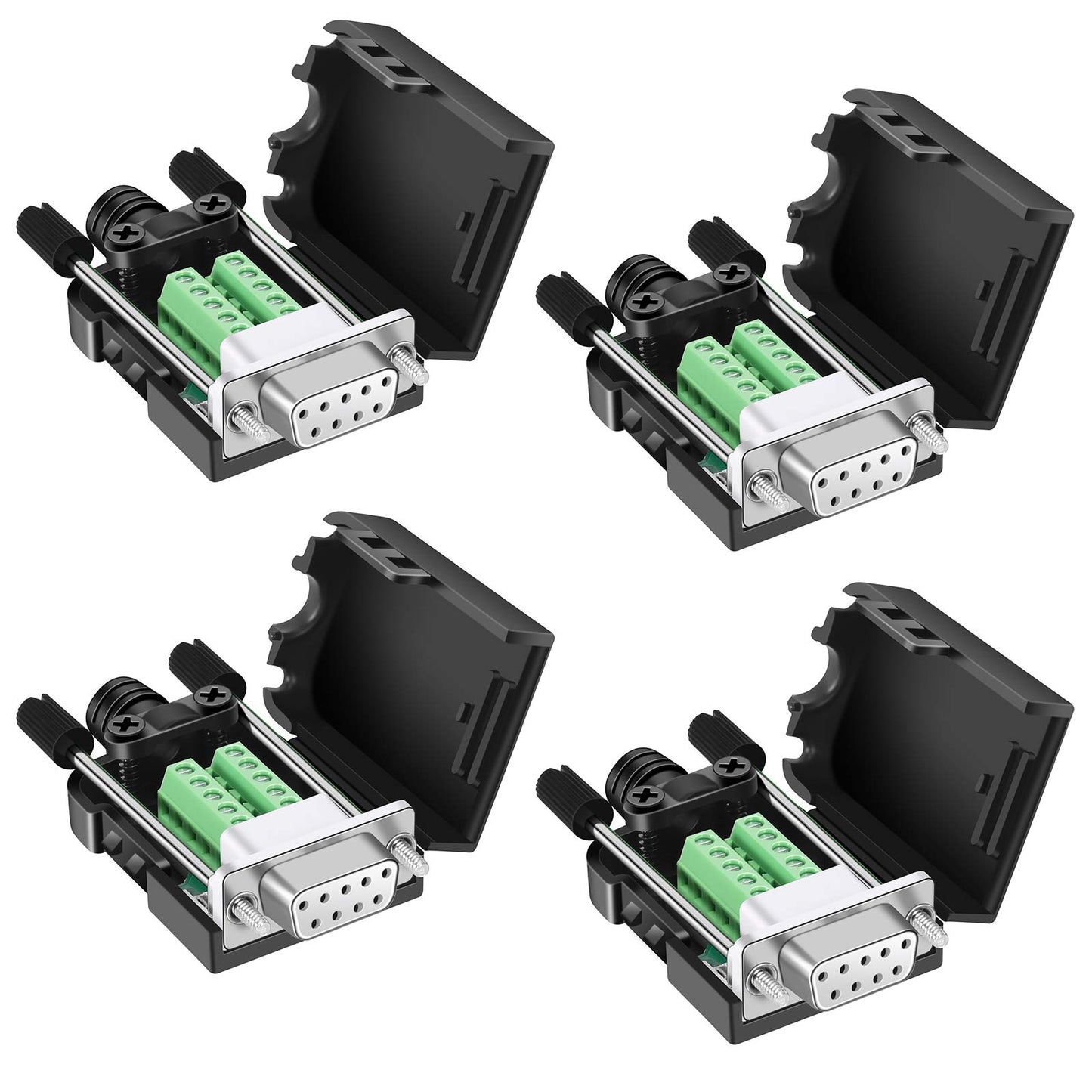 Dbilida DB9 Solderless Connector 4Female, DB9 Breakout Connector RS232 D-SUB Serial to 9pin Port Terminal with Case