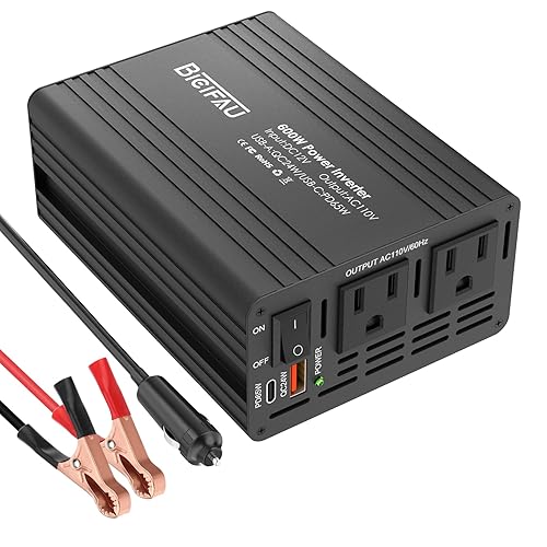 600W Inverter 12V to 110V, DC to AC Car Power Inverter for Vehicles with 65W USB-C Fast Charging 24W USB-A Dual AC Socket Adapter