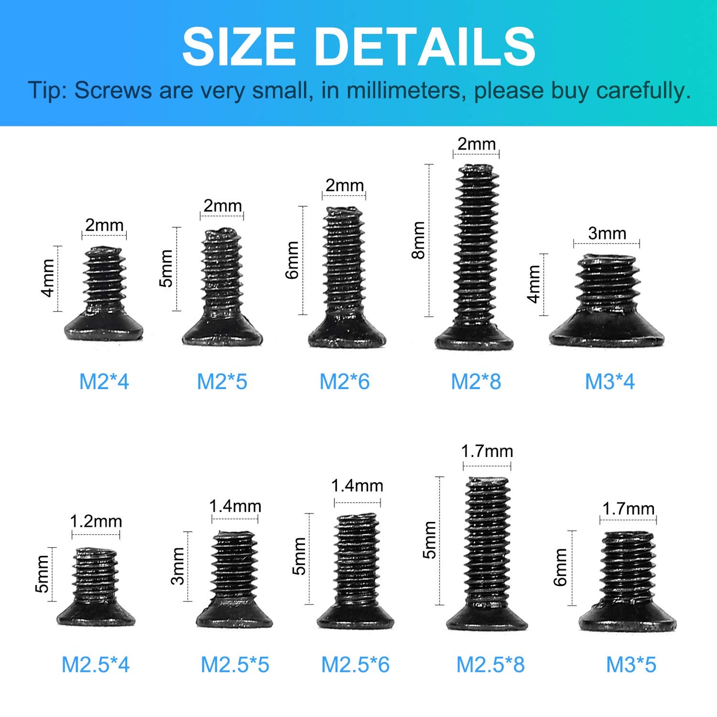MEIYYJ 500pcs M2 M2.5 M3 Laptop Notebook Computer Replacement Screws Kit, PC Flat Head Phillips Screw Assortments, Countersunk SSD Electronic Repair