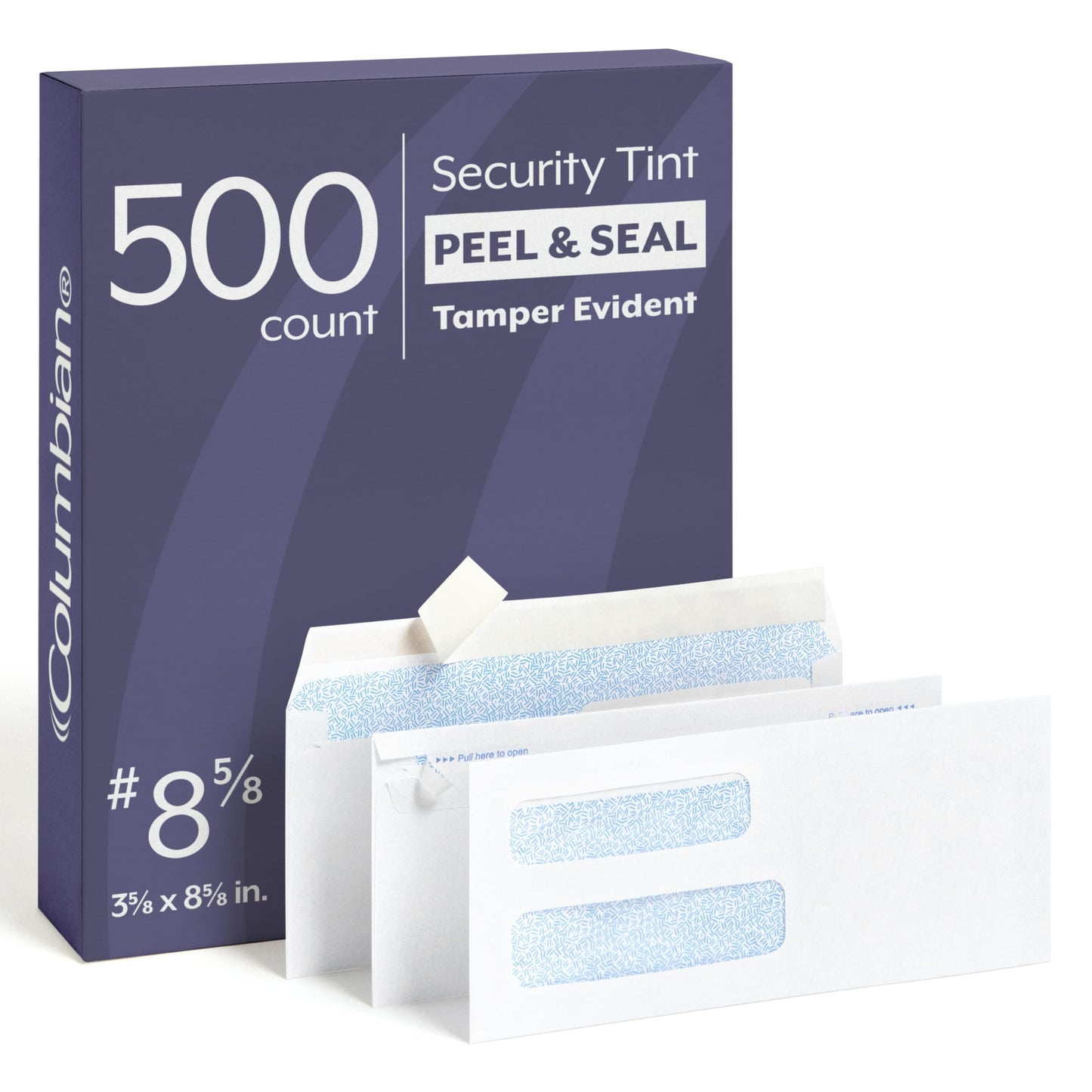 Columbian #8-5/8 Security Envelopes, 500 Pack, Double Window Self Seal Envelopes for QuickBooks Checks and Business Mailings, Tamper Evident, 3-5/8" x