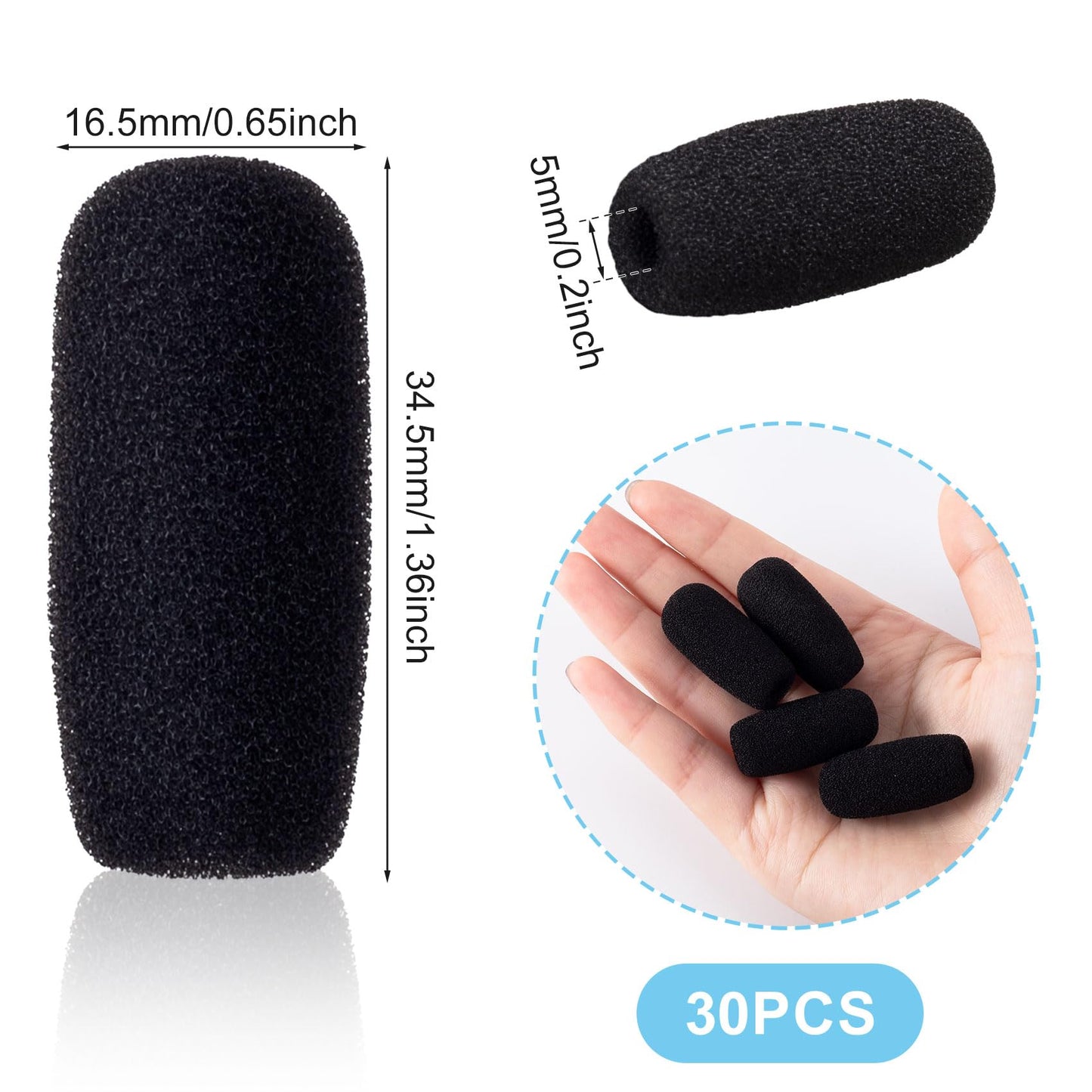 PAGOW 30 Pack Mini Foam Microphone Windscreens, High Density Mic Headset Cover, Small Size Lapel Mic Windscreen for Lavalier Microphones Noise