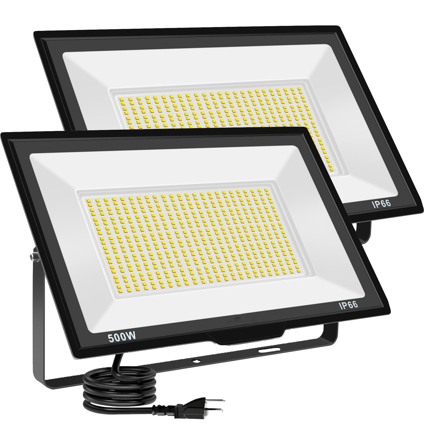 Gopretty 500W Warm White LED Flood Lights Outdoor 2 Pack, 55000LM Super Bright Security Lights with Plug, Commercial Arena Lighting for Yard Court