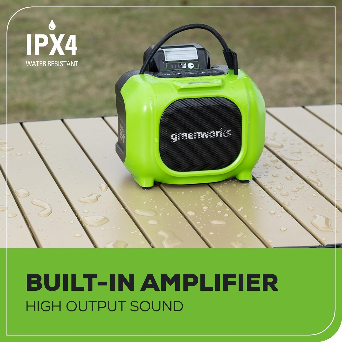 Greenworks 24V Bluetooth Compact Speaker, AC/DC Wireless Portable Worksite Speaker, 2Ah Battery and Charger Included