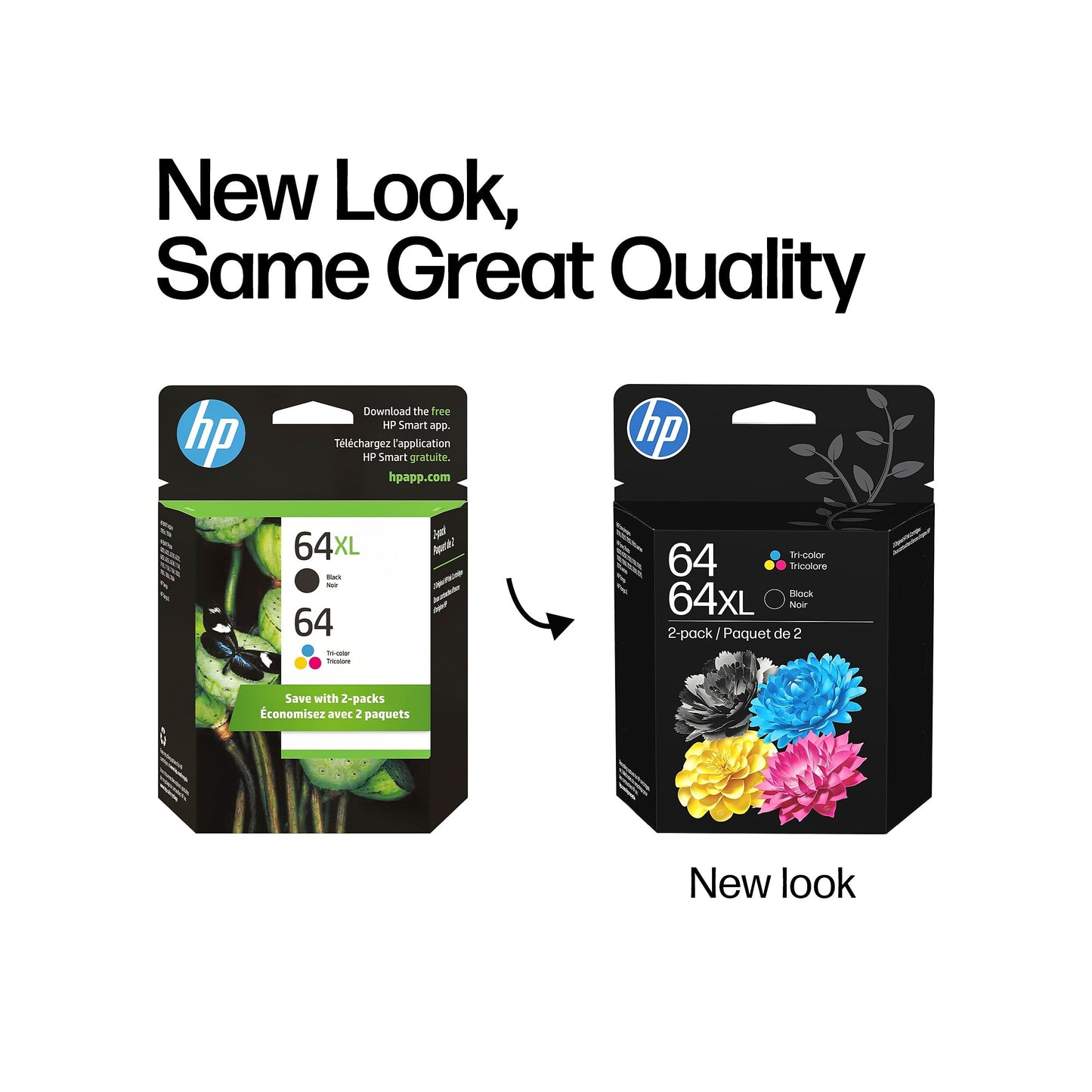 HP 64XL/64 Black High Yield and Tri-Color Standard Yield Ink Cartridges, 2/Pack