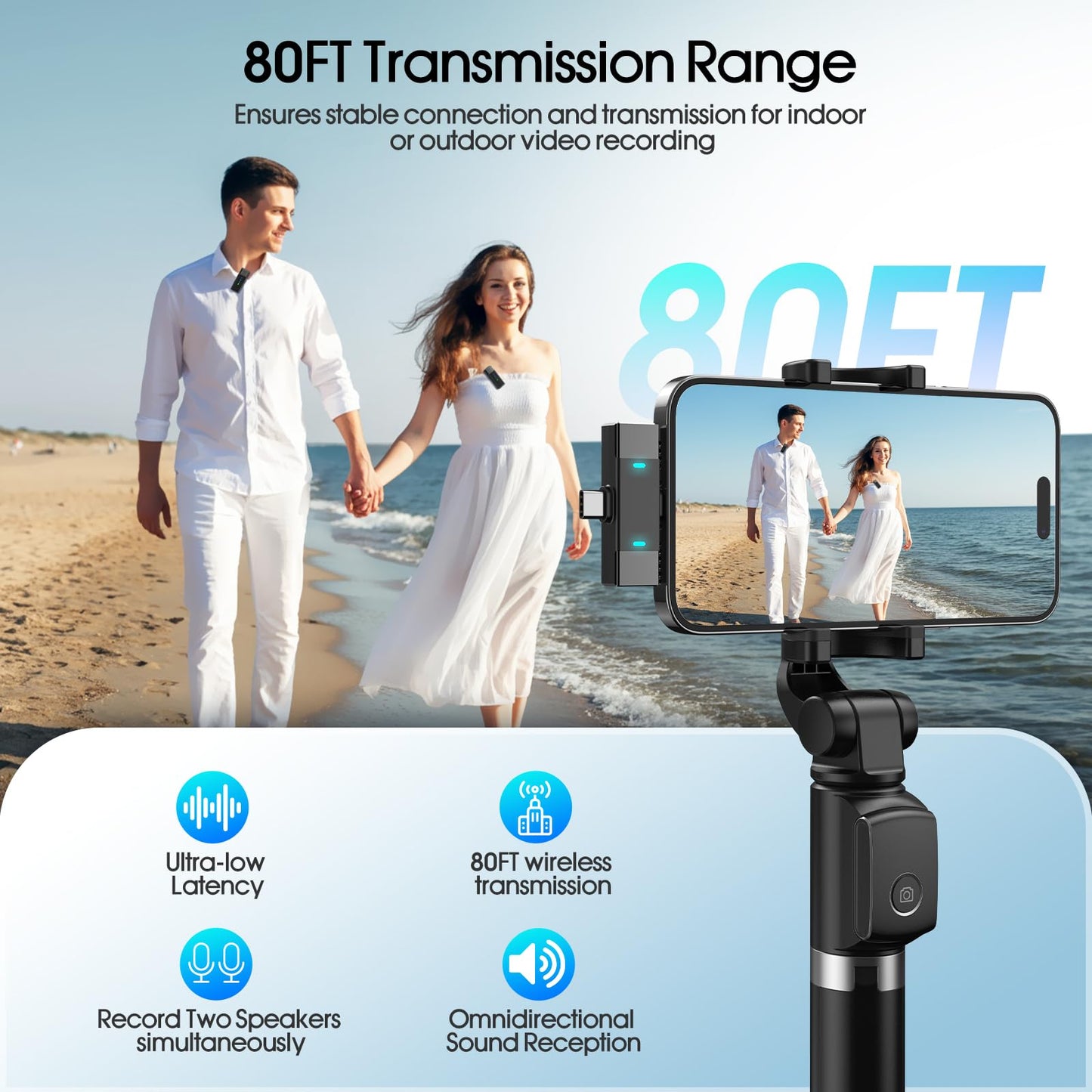 2 Pack Wireless Lavalier Microphone for iPhone iPad Android, Active Noise Reduction Mini Microphone with Charging Case 7H Clip On Microphones for