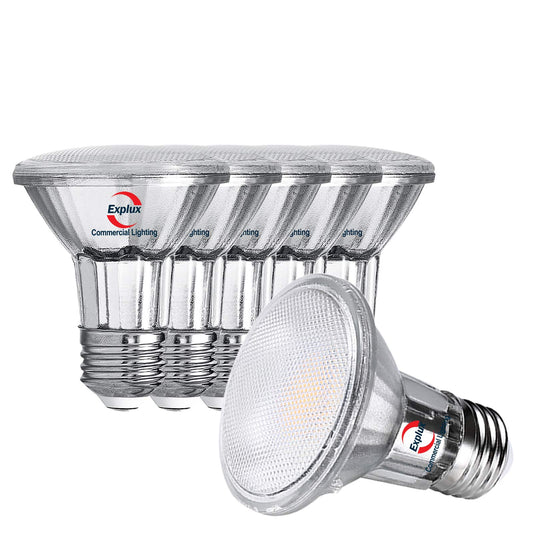 Explux Full Glass PAR20 LED Bulb, 60W Equivalent, Cool White 4100K, 6-Pack