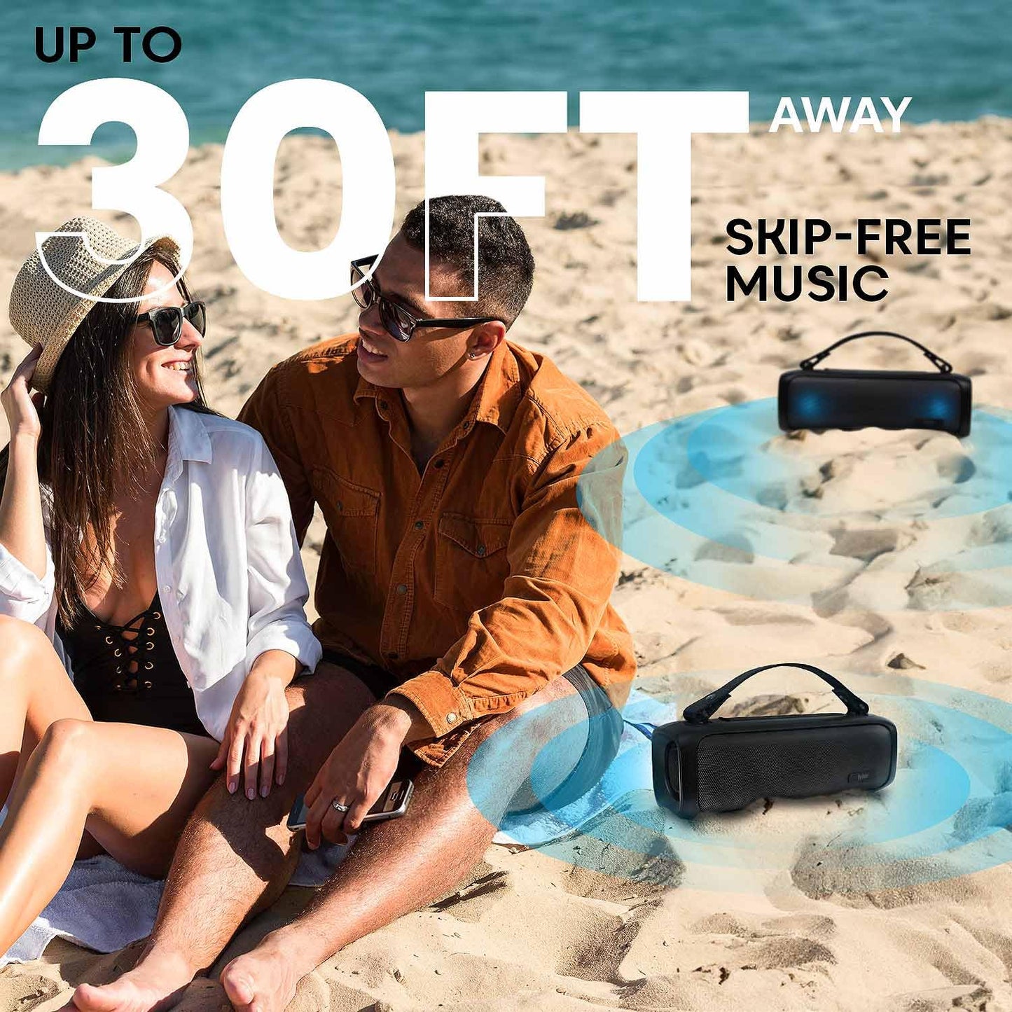 Tyler Wireless Bluetooth Speaker RGB Lighting Long Range Rechargeable Boombox USB MP3 AUX Inputs Fm Radio Sound & Bass Carry Strap Lightweight