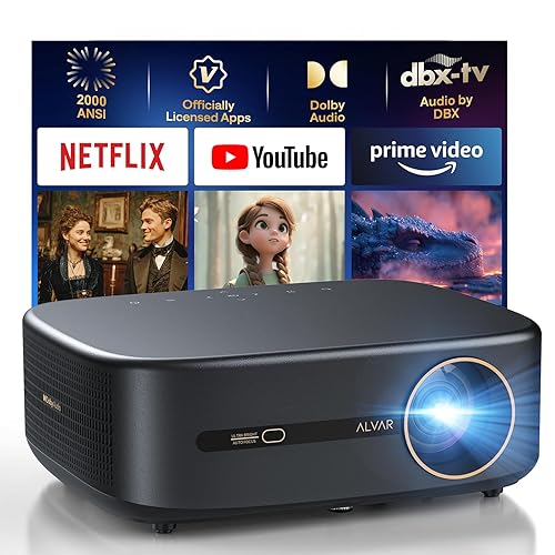 Alvar Smart Projector 2026 Upgraded, 2000 ANSI, 4K Supported, Built in NetfIix App, DoIby Audio & 50W Speakers, Auto Focus, WiFi 6, Bluetooth 5.3