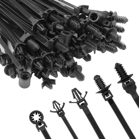 Armpow 110 PCS Automotive Installation Black Push Mount Cable Zip Ties Assorted Sizes, Heavy Duty Self-Locking UV Resistant Wire Ties - For Indoor