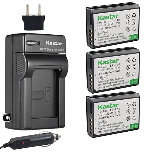 Kastar Battery (3-Pack) and Charger Kit for LP-E10, LC-E10, Compatible with EOS Rebel T5, T3, Kiss X50, X70, 1200D, 1100D DSLR Cameras