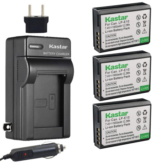 Kastar Battery (3-Pack) and Charger Kit for LP-E10, LC-E10, Compatible with EOS Rebel T5, T3, Kiss X50, X70, 1200D, 1100D DSLR Cameras