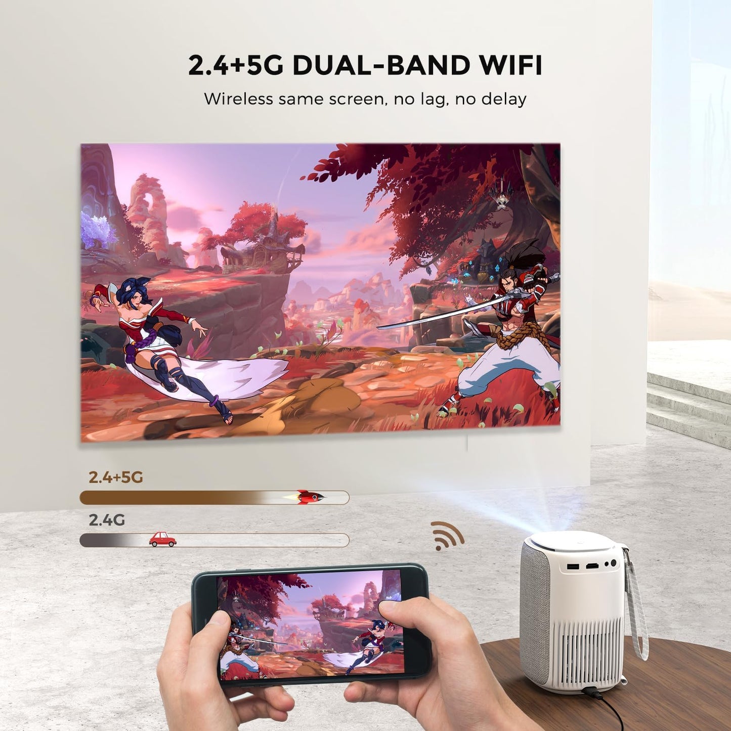 [Electric Focus & Auto Keystone] Mini Projector With WiFi And Bluetooth, ONOAYO GivingYou AY2Pro Portable Projector 550 ANSI, Ultra Low Noise & Lens