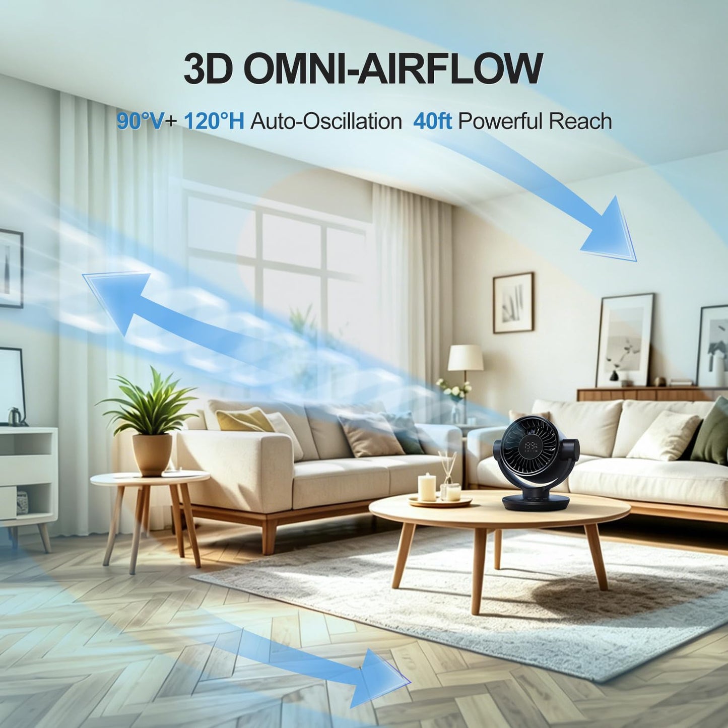 SOPUL Fan for Bedroom, Table Air Circulator Fan 9 Inch Remote, 90°+120° Auto Oscillation Desk Fan, 10dB Quiet, 6-Speed, Powerful Mode Cordless, Max
