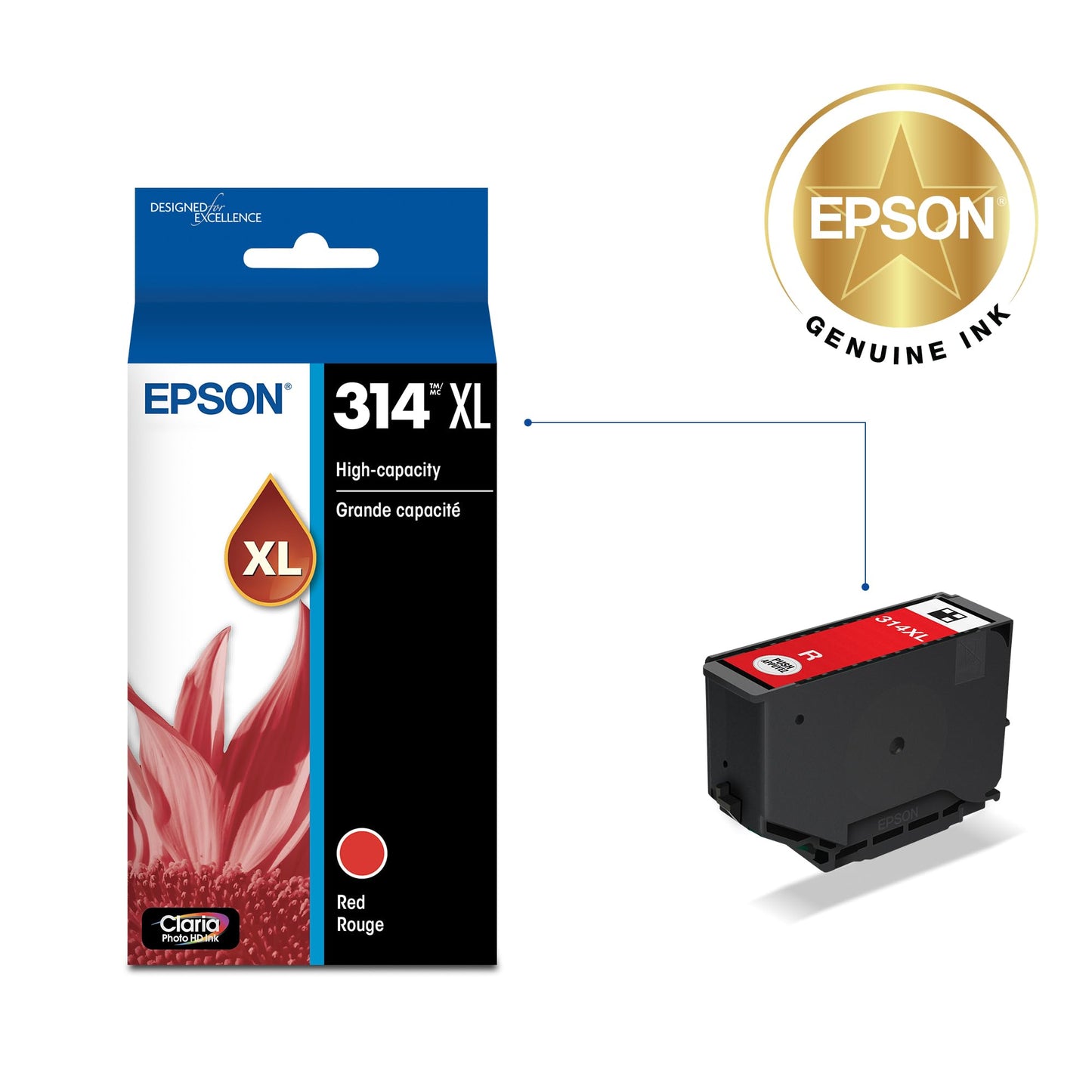 EPSON 314 Claria Photo HD Ink High Capacity Red Cartridge (T314XL820-S) Works with Expression XP-15000