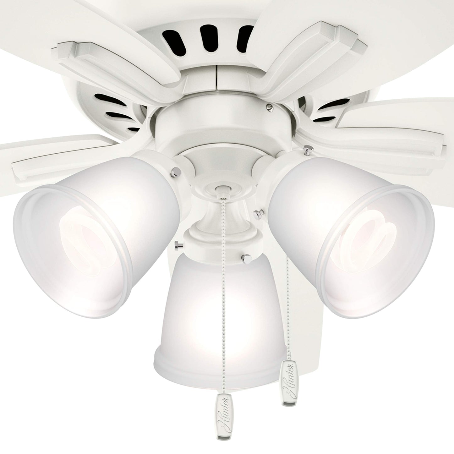 Hunter Fan 42 inch Fresh White Finish Flush Mount Ceiling Fan with 3 Light Fitter (Renewed)