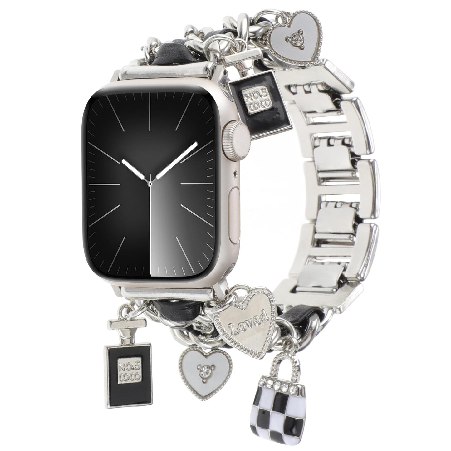 REALSIGN Stylish Metal Bands Compatible with Apple Watch Band 41/40/38mm Women,Cuban Chain Band with Cute Pendants Love Cross Charms Strap for iWatch