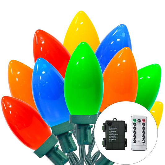 27.5FT C9 LED Christmas Lights Outdoor Battery Operated Lights with 8 Mode Remote Control, 50 Twinkle Big Christmas Light for Colored Xmas Tree Light