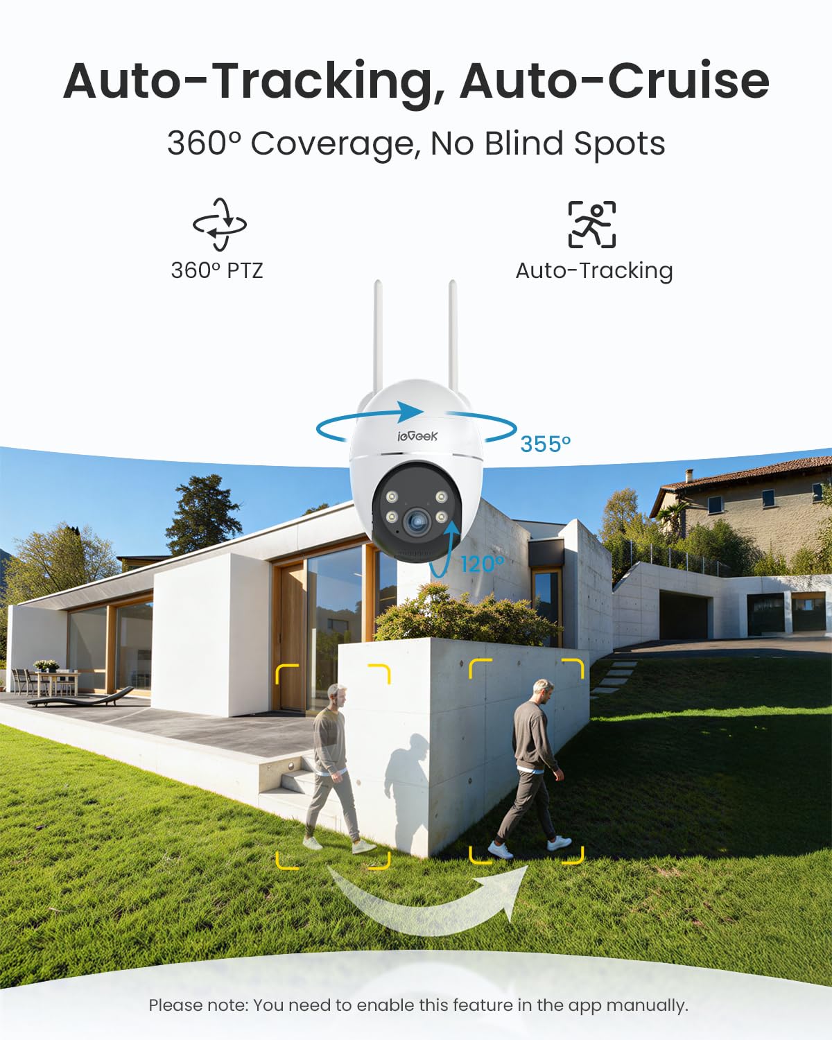 ieGeek Solar Security Cameras Wireless Outdoor, WiFi Surveillance Camera with Solar Panel & 9000mAh Battery, 24/7 Recording, 360° Panoramic View, Auto