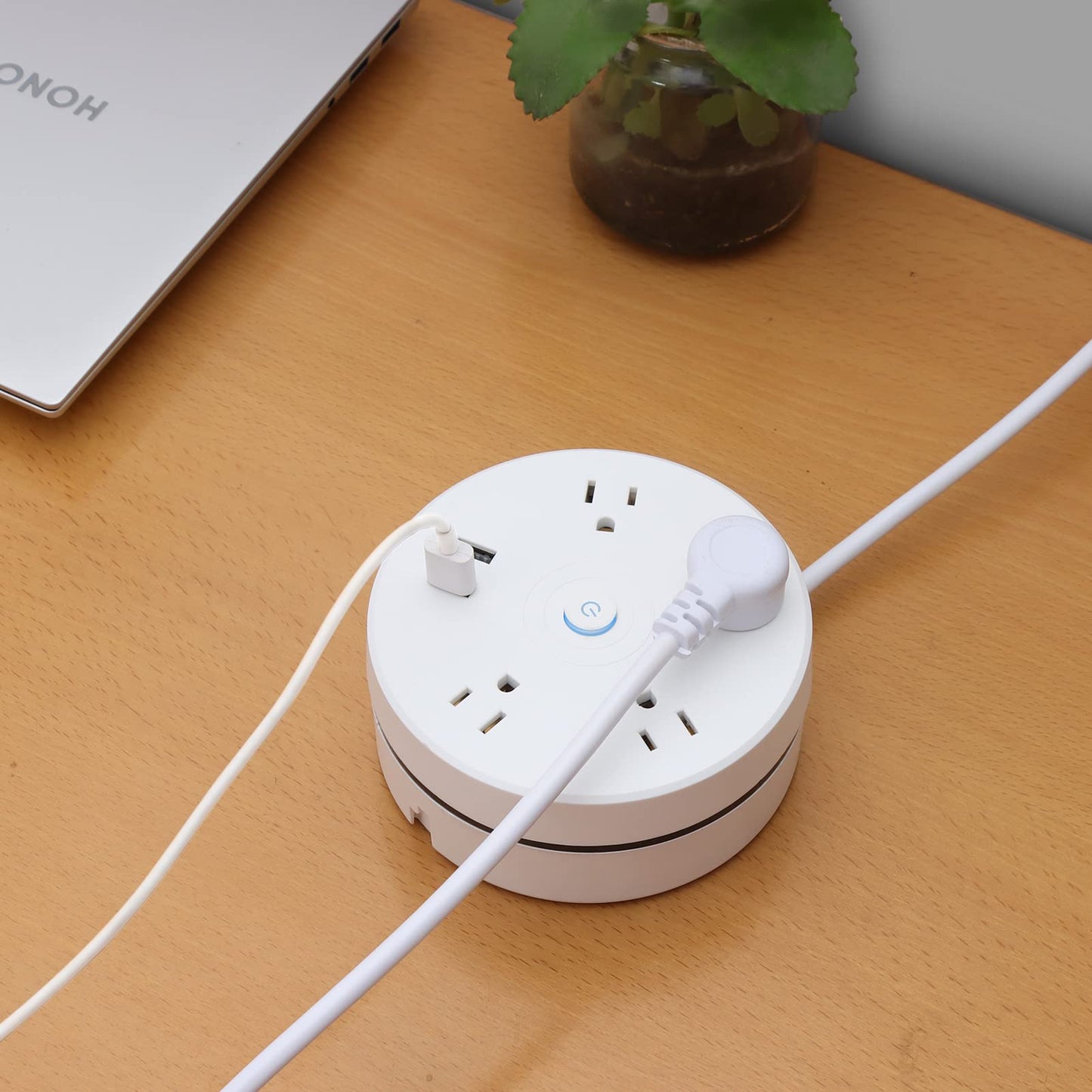 Extension Cord Surge Protector Power Strip - Flat Plug Braided Power Bar with 4 Widely Outlets and 2 USB Ports, Multi Plug Wall Mount Desk USB