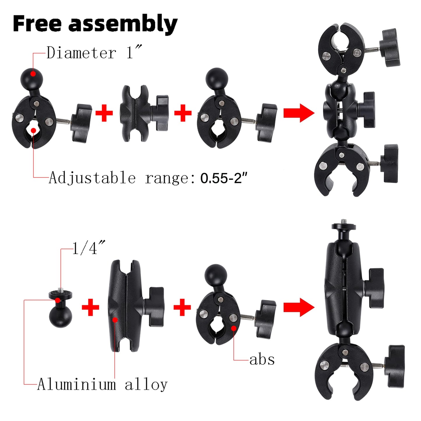 PellKing Motorcycle Bike Handlebar Clamp Mount and 61" Invisible Selfie Stick for Insta360 X5 X4 X3 X2 X ONE RS R GO 3 DJI OSMO 360 GoPro MAX 2 Camera