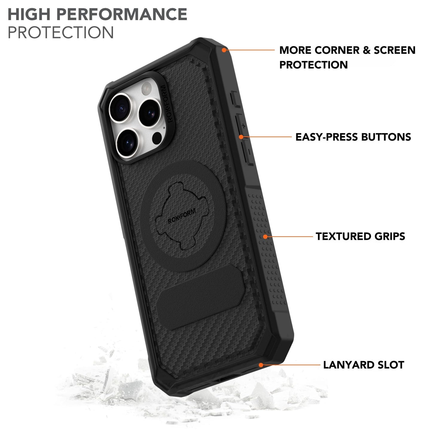 ROKFORM Rugged Case for iPhone 16 Pro Max, Magentic + RokLock (Black)
